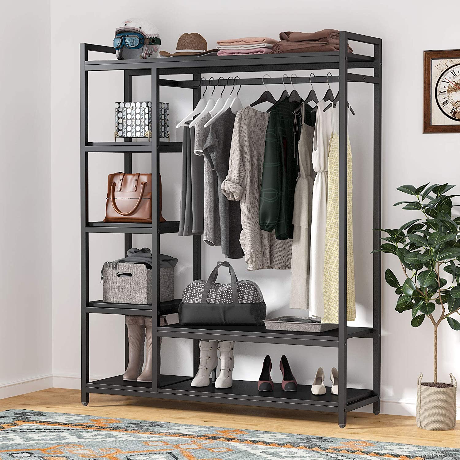 Closet Organizer with 6 Shelves and Hanging Bar